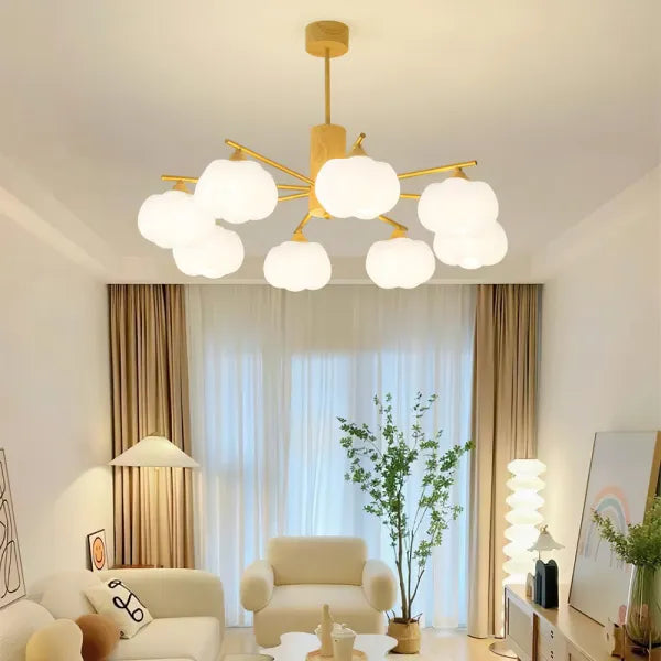 Araña creativa de madera con bolas de algodón para el salón