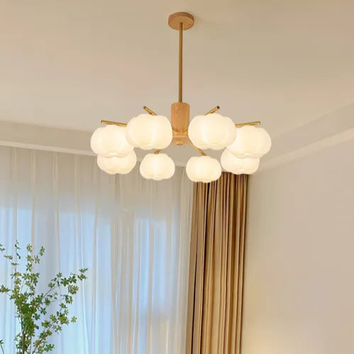 Araña creativa de madera con bolas de algodón para el salón