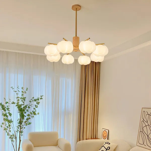 Araña creativa de madera con bolas de algodón para el salón