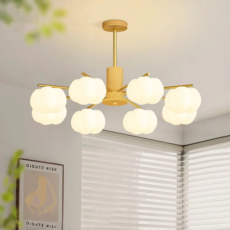 Araña creativa de madera con bolas de algodón para el salón