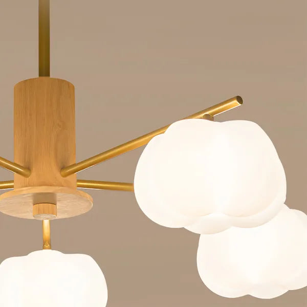 Araña creativa de madera con bolas de algodón para el salón