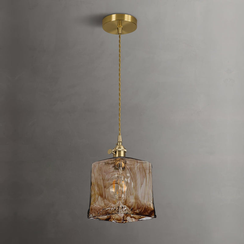 Lámpara colgante vintage de cristal marrón