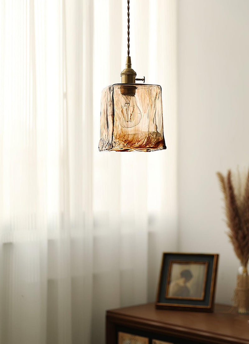 Lámpara colgante vintage de cristal marrón