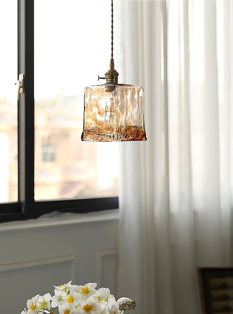 Lámpara colgante vintage de cristal marrón