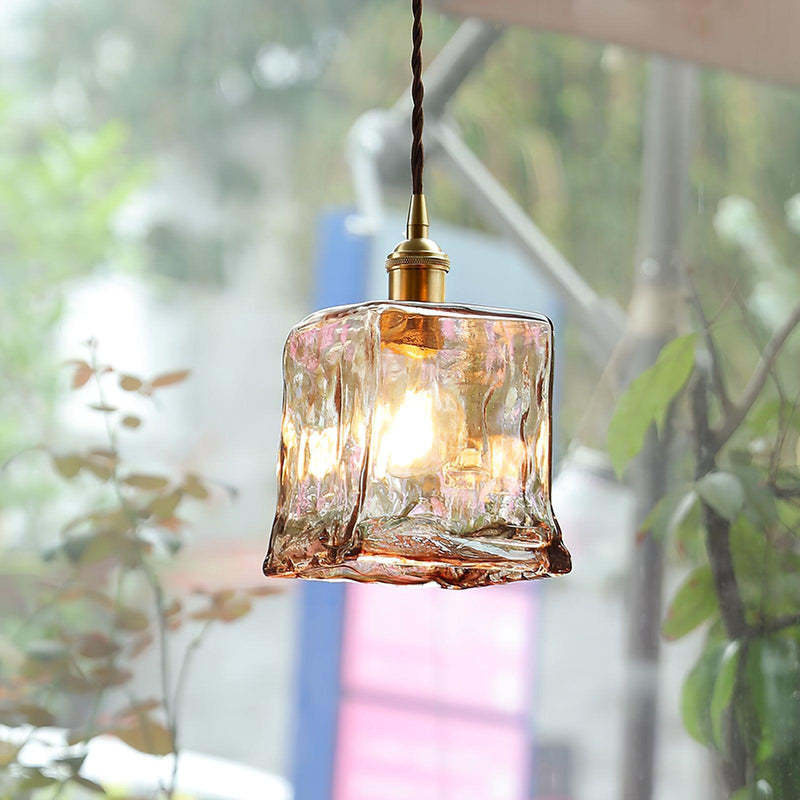 Lámpara colgante vintage de cristal marrón