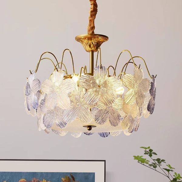 Lámpara de cristal de colores con forma de flor vintage para salón
