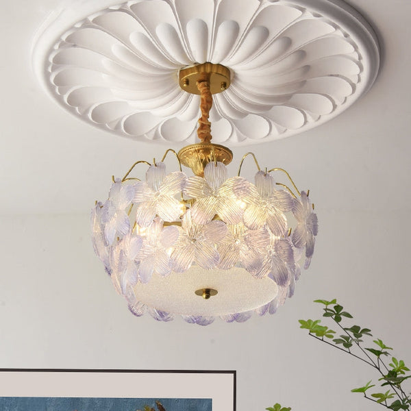 Lámpara de cristal de colores con forma de flor vintage para salón