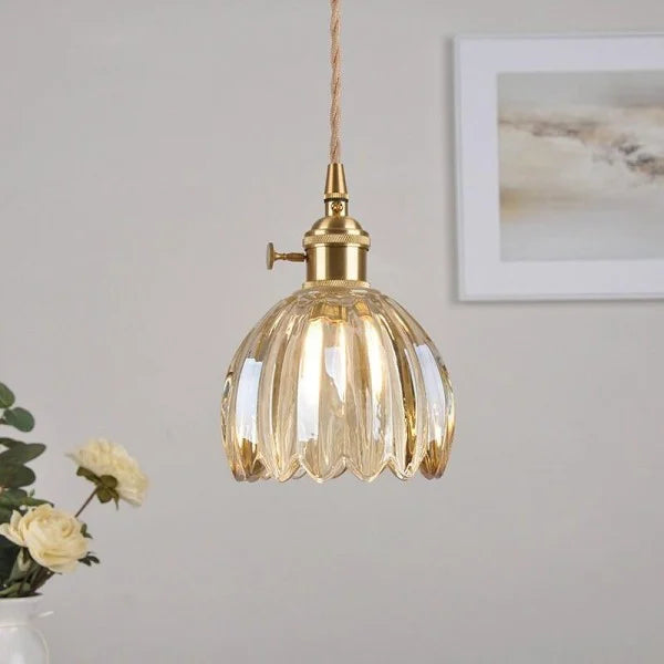 Lámpara colgante japonesa retro con flor de cristal