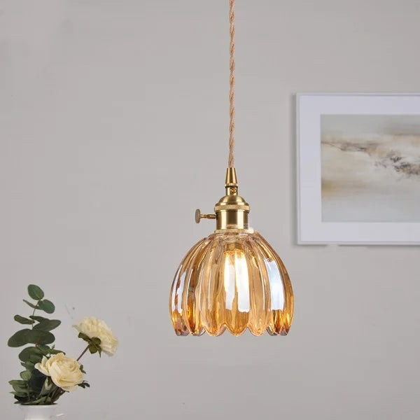 Lámpara colgante japonesa retro con flor de cristal