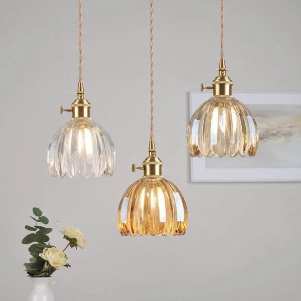 Lámpara colgante japonesa retro con flor de cristal