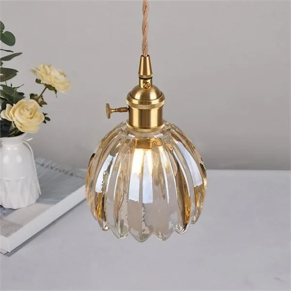 Lámpara colgante japonesa retro con flor de cristal